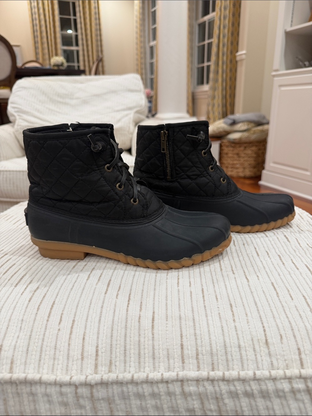 Nautica Black Quilted Duck Boots Womens Size 8 Waterproof Ankle Rain Boots